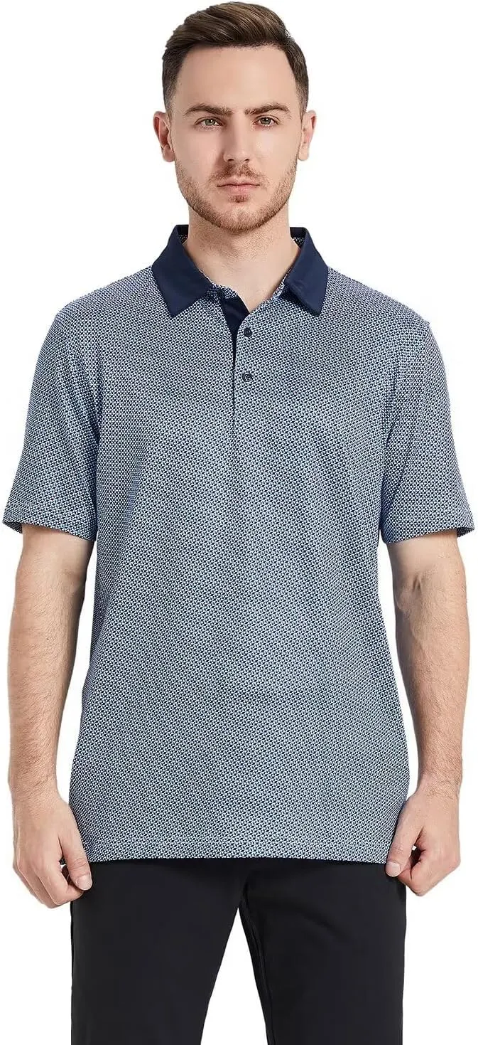 Mens Golf Shirts Short Sleeve Moisture Wicking Dry Fit Print Performance Athletic Casual Golf Polo Shirts for Men
