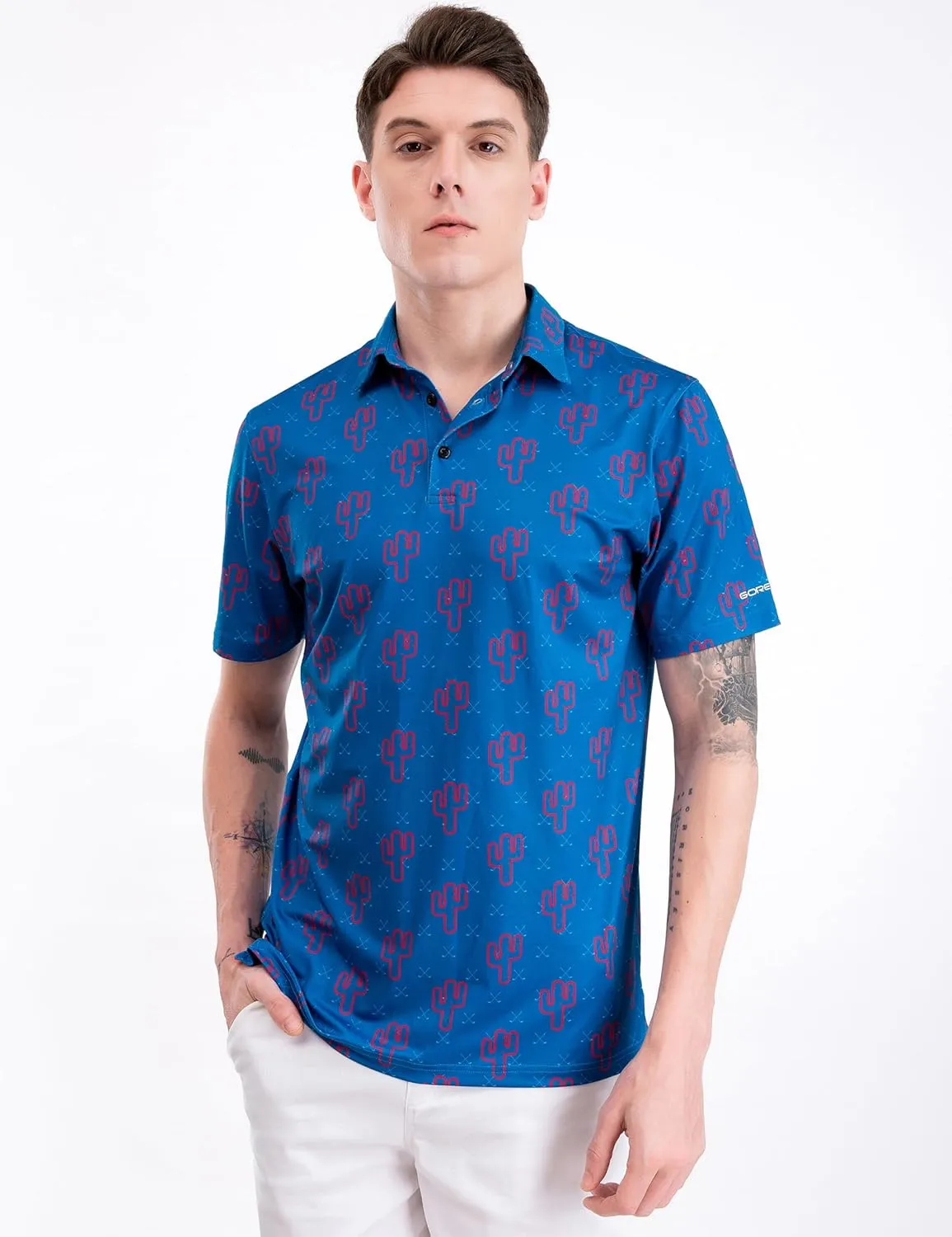 Men's Golf Shirts Short Sleeve Moisture Wicking Print Patterns Collared Performance Polo Golf Shirts for Men Dry Fit