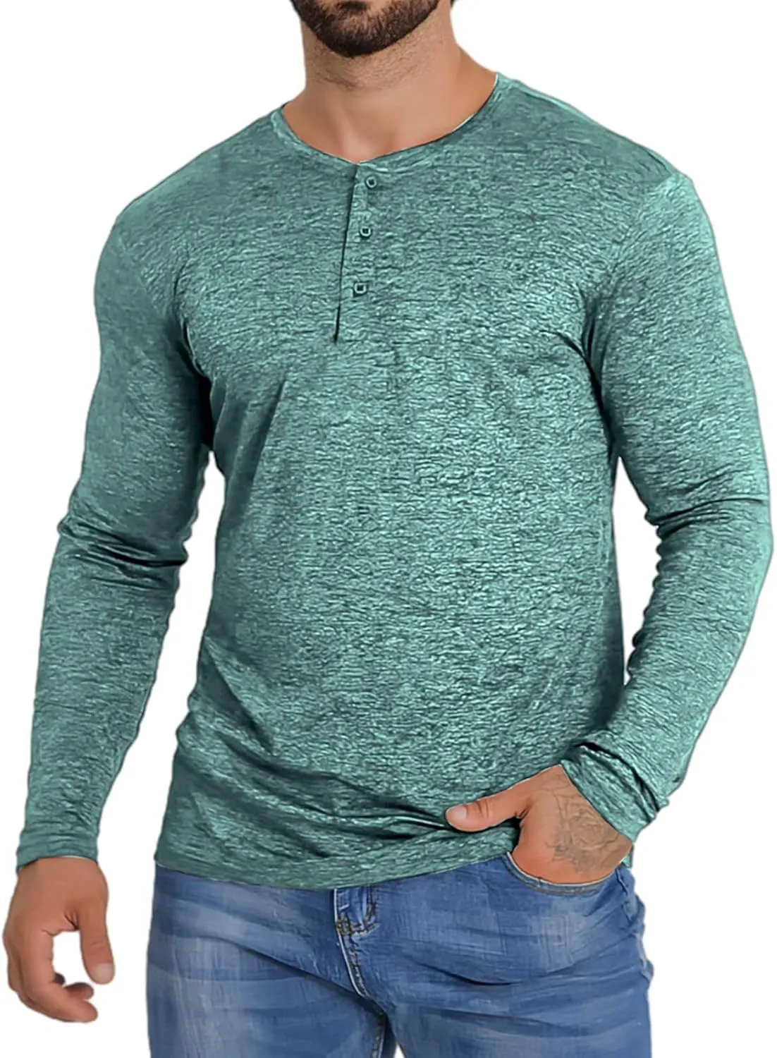 Mens Henley Shirt Dry Fit Tech 3 Button T Slim Fit Quick Dry Gym Tshirt Long Sleeve Lightweight Basic Casual Tee