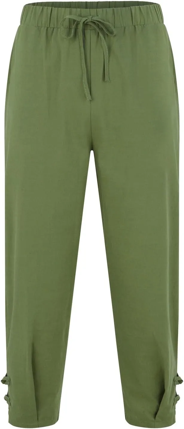 Men's Linen Casual Harem Capri Pants Lightweight Loose 3/4 Shorts Drawstring Elastic Waist Hippie Beach Yoga Trousers