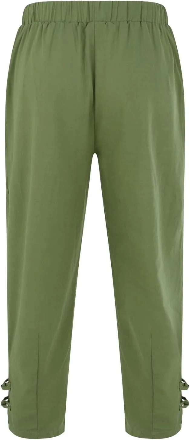 Men's Linen Casual Harem Capri Pants Lightweight Loose 3/4 Shorts Drawstring Elastic Waist Hippie Beach Yoga Trousers