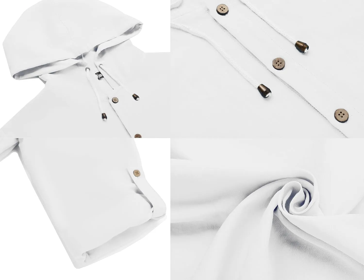 Mens Linen Shirts Casual Button Down Shirts Long Sleeve Roll-Up Sleeve Summer Beach Shirts Tops with Hood