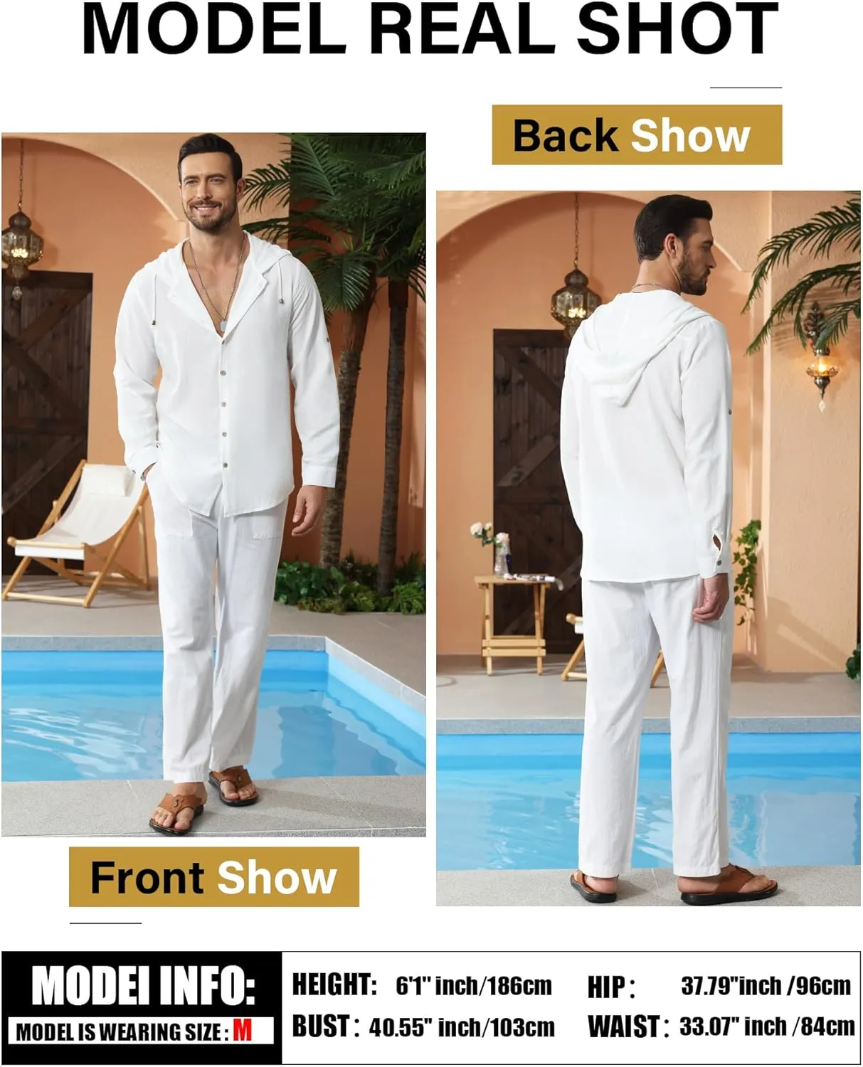 Mens Linen Shirts Casual Button Down Shirts Long Sleeve Roll-Up Sleeve Summer Beach Shirts Tops with Hood
