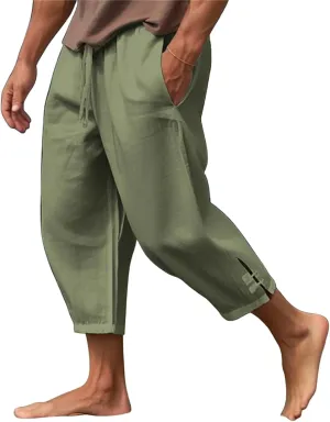 Mens Pants 2024 Solid Color Lightweight Pant Casual Drawstring Shorts Summer Beach Loose Trousers with Pocket