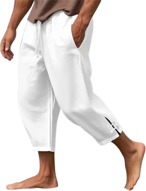 Mens Pants 2024 Solid Color Lightweight Pant Casual Drawstring Shorts Summer Beach Loose Trousers with Pocket