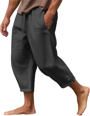 Mens Pants 2024 Solid Color Lightweight Pant Casual Drawstring Shorts Summer Beach Loose Trousers with Pocket