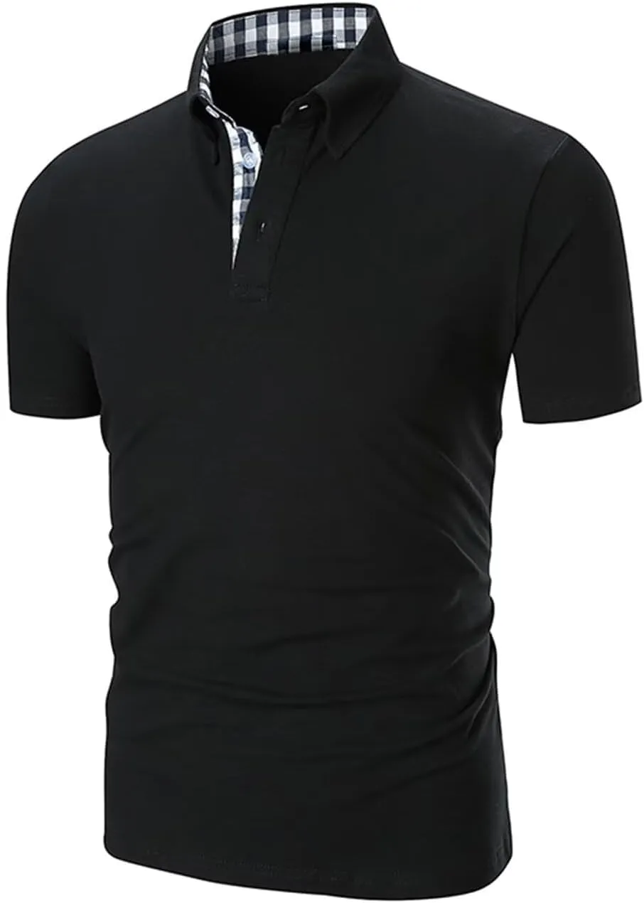 Mens Polo Shirts Cotton Regular Fit Solid Short Sleeve Polo Rugby Shirts with Collar