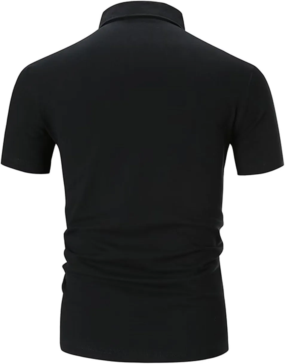 Mens Polo Shirts Cotton Regular Fit Solid Short Sleeve Polo Rugby Shirts with Collar