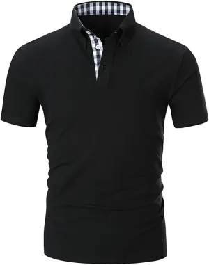 Mens Polo Shirts Cotton Regular Fit Solid Short Sleeve Polo Rugby Shirts with Collar