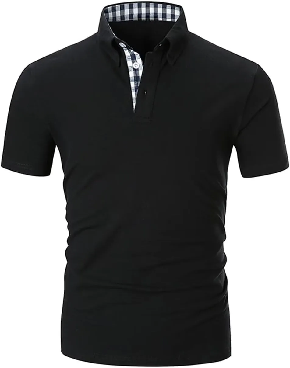 Mens Polo Shirts Cotton Regular Fit Solid Short Sleeve Polo Rugby Shirts with Collar