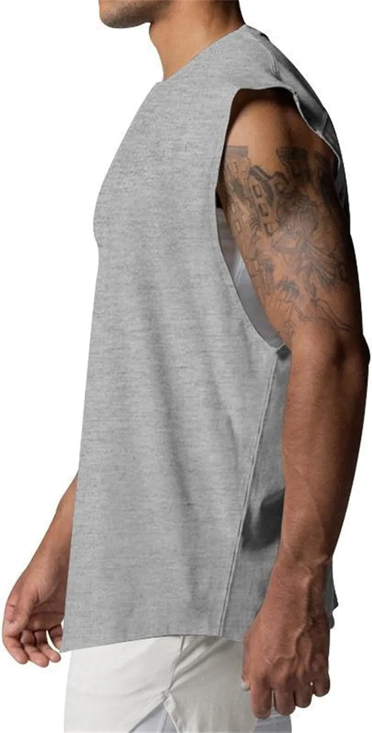 Mens Raglan Cut Off Running Shirts Quick Dry Casual Muscle Tank Tops Workout Gym Athletic Sleeveless Hiking T-Shirts