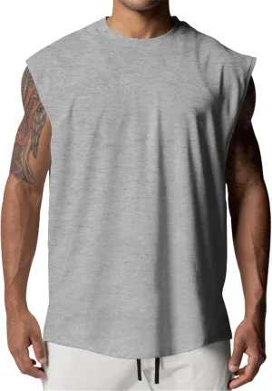 Mens Raglan Cut Off Running Shirts Quick Dry Casual Muscle Tank Tops Workout Gym Athletic Sleeveless Hiking T-Shirts