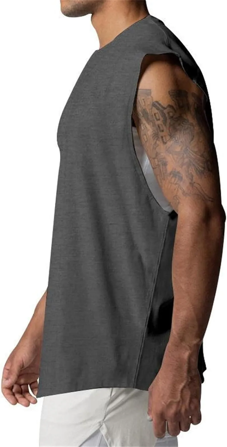 Mens Raglan Cut Off Running Shirts Quick Dry Casual Muscle Tank Tops Workout Gym Athletic Sleeveless Hiking T-Shirts