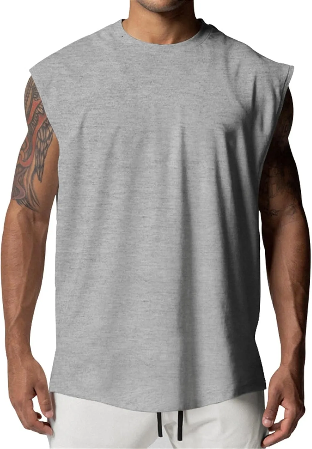 Mens Raglan Cut Off Running Shirts Quick Dry Casual Muscle Tank Tops Workout Gym Athletic Sleeveless Hiking T-Shirts
