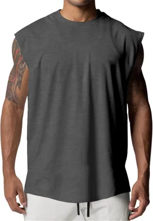Mens Raglan Cut Off Running Shirts Quick Dry Casual Muscle Tank Tops Workout Gym Athletic Sleeveless Hiking T-Shirts