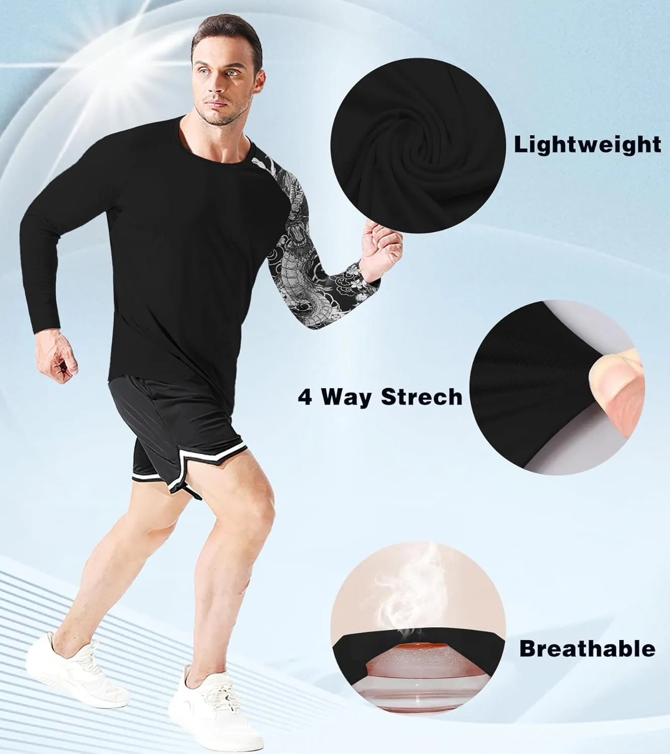 Mens Rash Guard Long Sleeve UPF 50  Quick Dry Sun Shirt UV Protection SPF Water Shirt Fishing Swimming HH24024