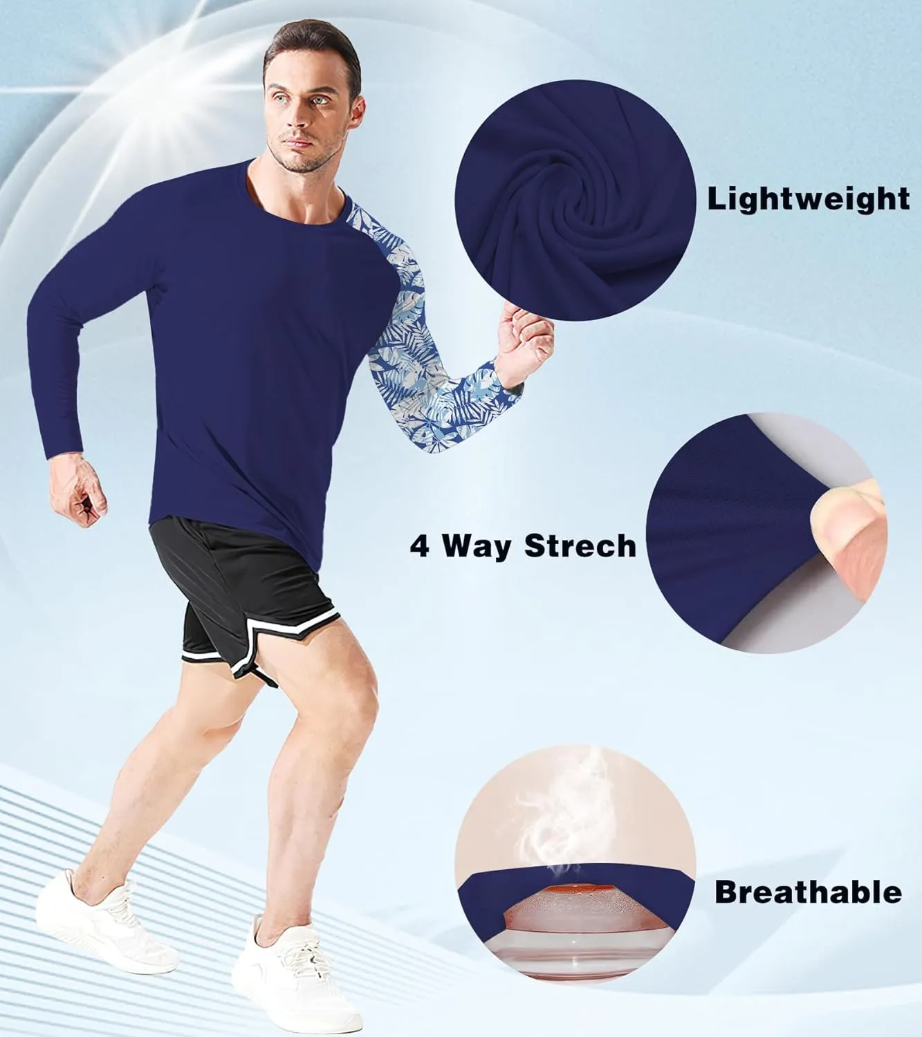 Mens Rash Guard Long Sleeve UPF 50  Quick Dry Sun Shirt UV Protection SPF Water Shirt Fishing Swimming HH24024