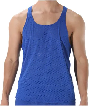 Men's Round Neck Workout Tank Top Mesh Racerback Sleeveless Gym Muscle T Shirts Summer Quick Dry Breath Athletic Shirt