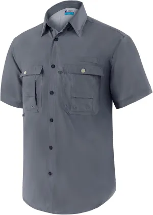 Men's Short Sleeve Fishing Shirts, Quick Dry UPF 50  Sun Protection Shirts for Hiking, Camping, Beach (Khaki, Lake Blue)