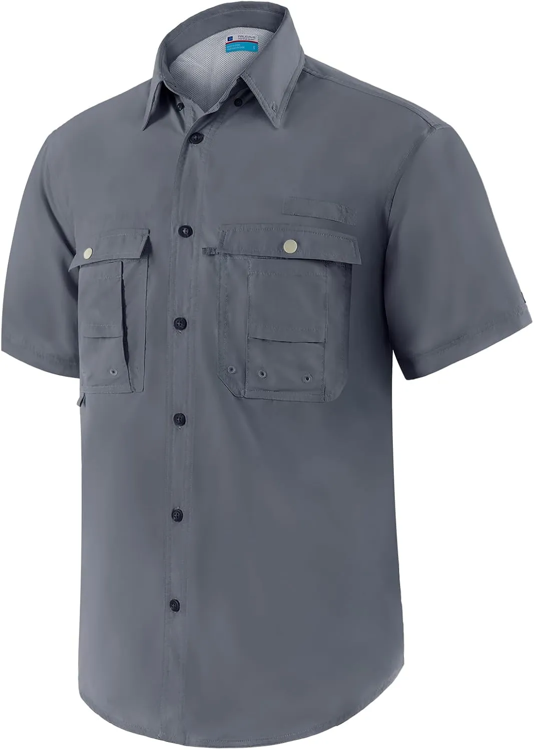 Men's Short Sleeve Fishing Shirts, Quick Dry UPF 50  Sun Protection Shirts for Hiking, Camping, Beach (Khaki, Lake Blue)