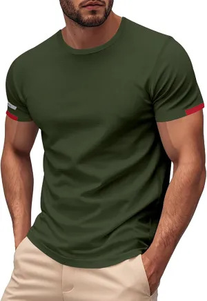 Men's Short Sleeve T-Shirts Crew Neck Muscsle Fit Solid Tee Tops Breathable Quick Dry Cotton Shirts Summer Trendy