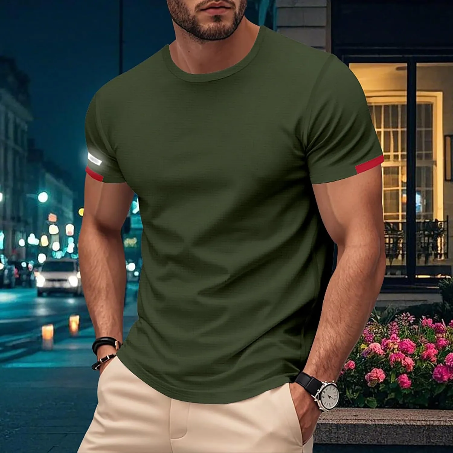 Men's Short Sleeve T-Shirts Crew Neck Muscsle Fit Solid Tee Tops Breathable Quick Dry Cotton Shirts Summer Trendy