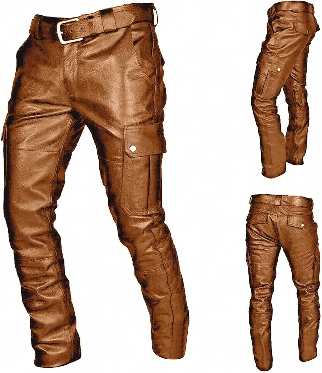 Men's Steampunk Stretchy Faux Leather Pants Slim Fit Motorcycle Biker Goth Pants Fashion Punk Retro Hip Hop Trousers Clubwear