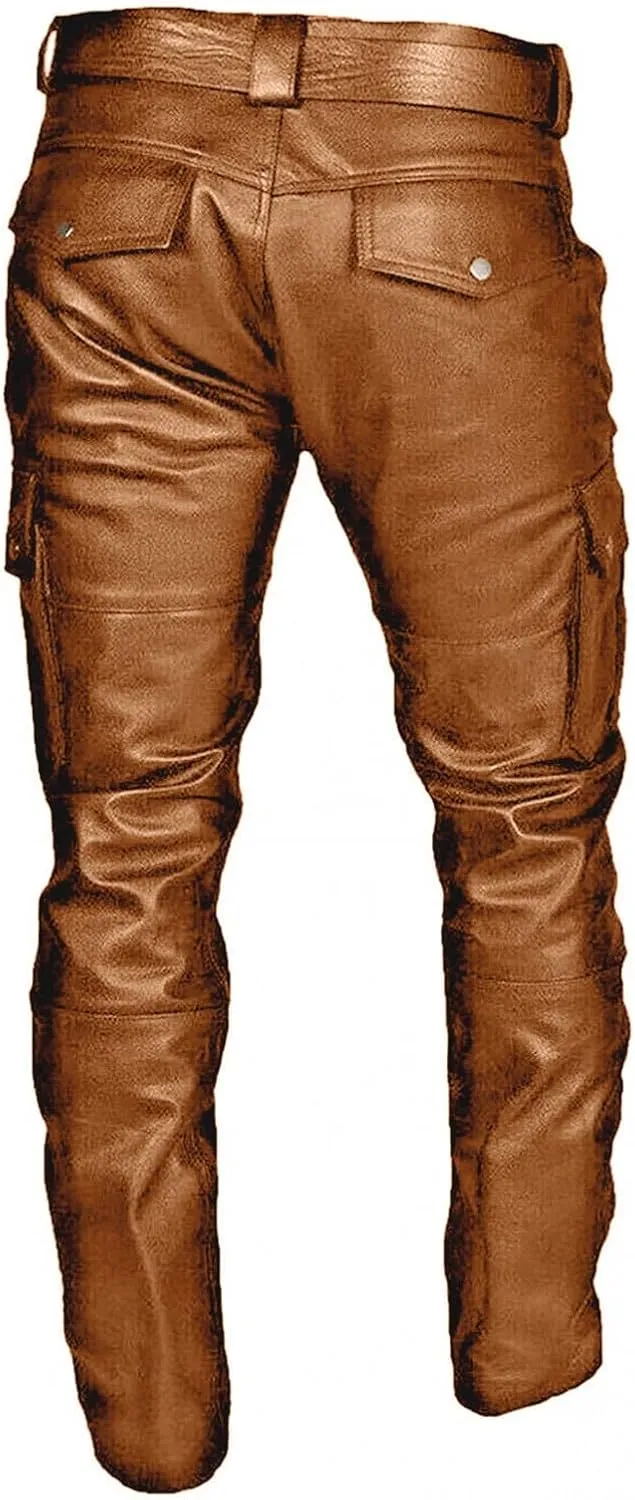 Men's Steampunk Stretchy Faux Leather Pants Slim Fit Motorcycle Biker Goth Pants Fashion Punk Retro Hip Hop Trousers Clubwear