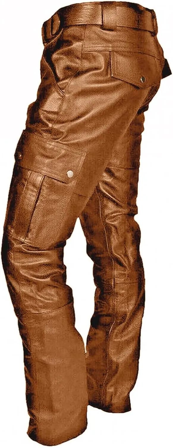 Men's Steampunk Stretchy Faux Leather Pants Slim Fit Motorcycle Biker Goth Pants Fashion Punk Retro Hip Hop Trousers Clubwear