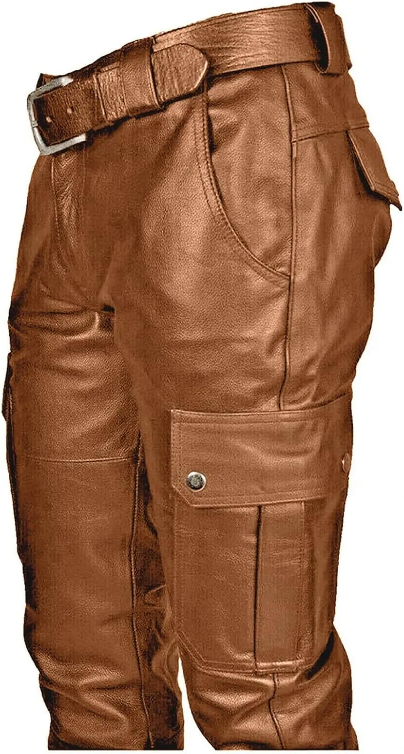 Men's Steampunk Stretchy Faux Leather Pants Slim Fit Motorcycle Biker Goth Pants Fashion Punk Retro Hip Hop Trousers Clubwear