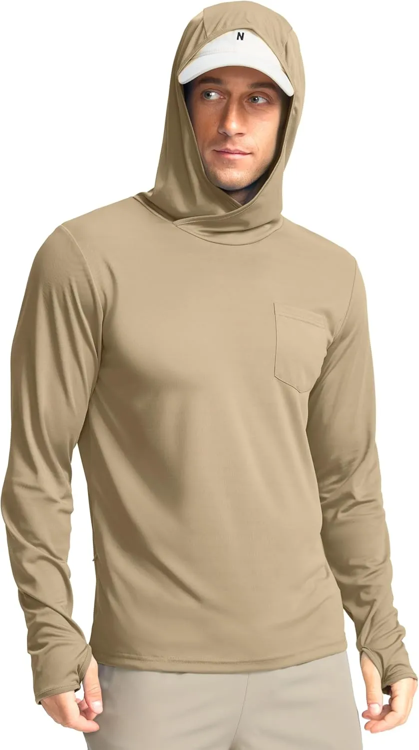Men's Sun Protection Shirts UPF 50  Long Sleeve Hoodie with 2 Pockets UV SPF Fishing Hiking Rash Guard Shirts