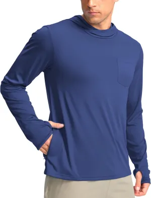 Men's Sun Protection Shirts UPF 50  Long Sleeve Hoodie with 2 Pockets UV SPF Fishing Hiking Rash Guard Shirts