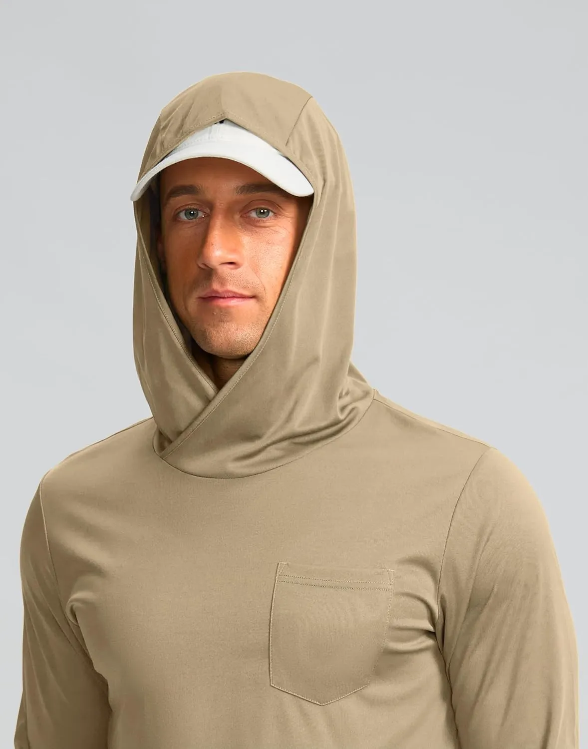 Men's Sun Protection Shirts UPF 50  Long Sleeve Hoodie with 2 Pockets UV SPF Fishing Hiking Rash Guard Shirts