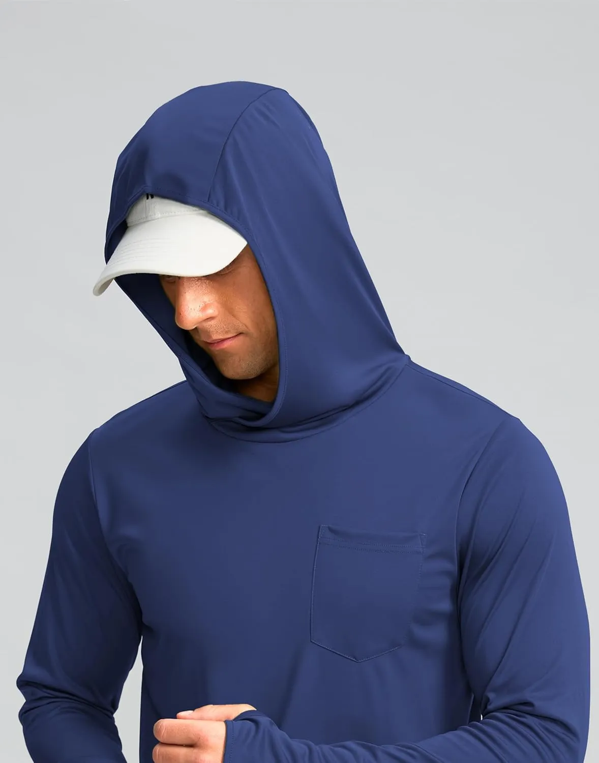 Men's Sun Protection Shirts UPF 50  Long Sleeve Hoodie with 2 Pockets UV SPF Fishing Hiking Rash Guard Shirts