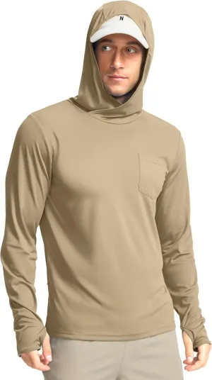 Men's Sun Protection Shirts UPF 50  Long Sleeve Hoodie with 2 Pockets UV SPF Fishing Hiking Rash Guard Shirts