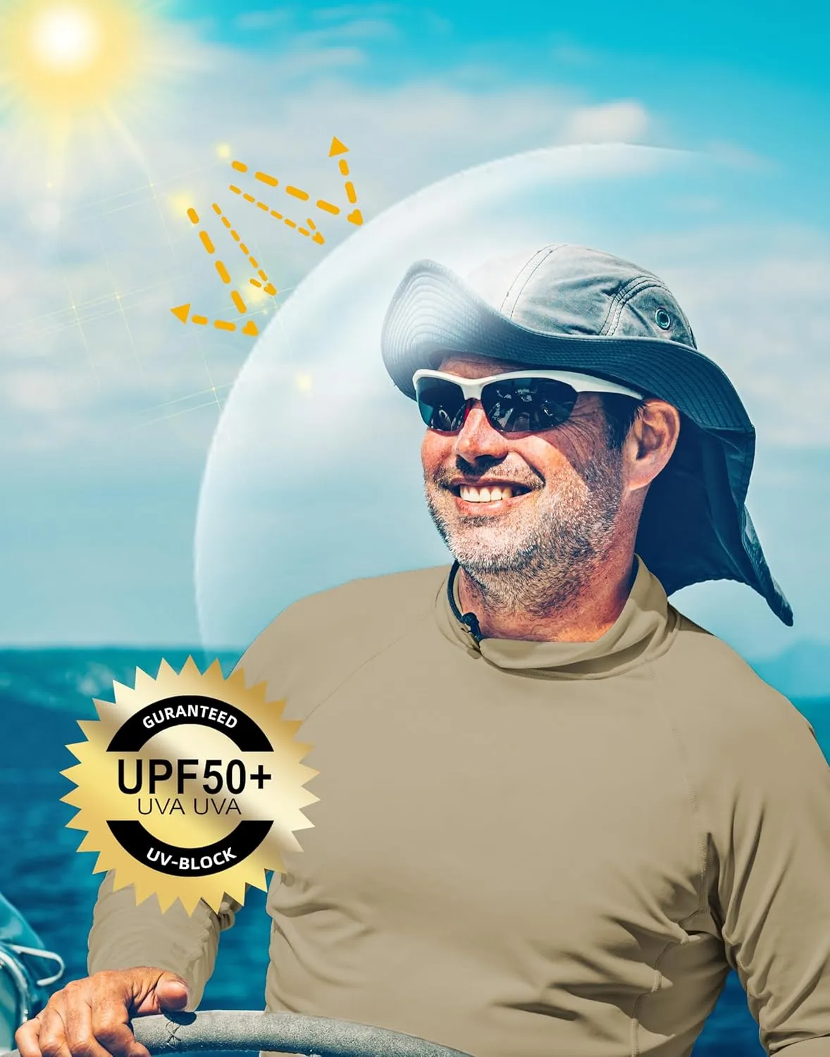 Men's Sun Protection Shirts UPF 50  Long Sleeve Hoodie with 2 Pockets UV SPF Fishing Hiking Rash Guard Shirts