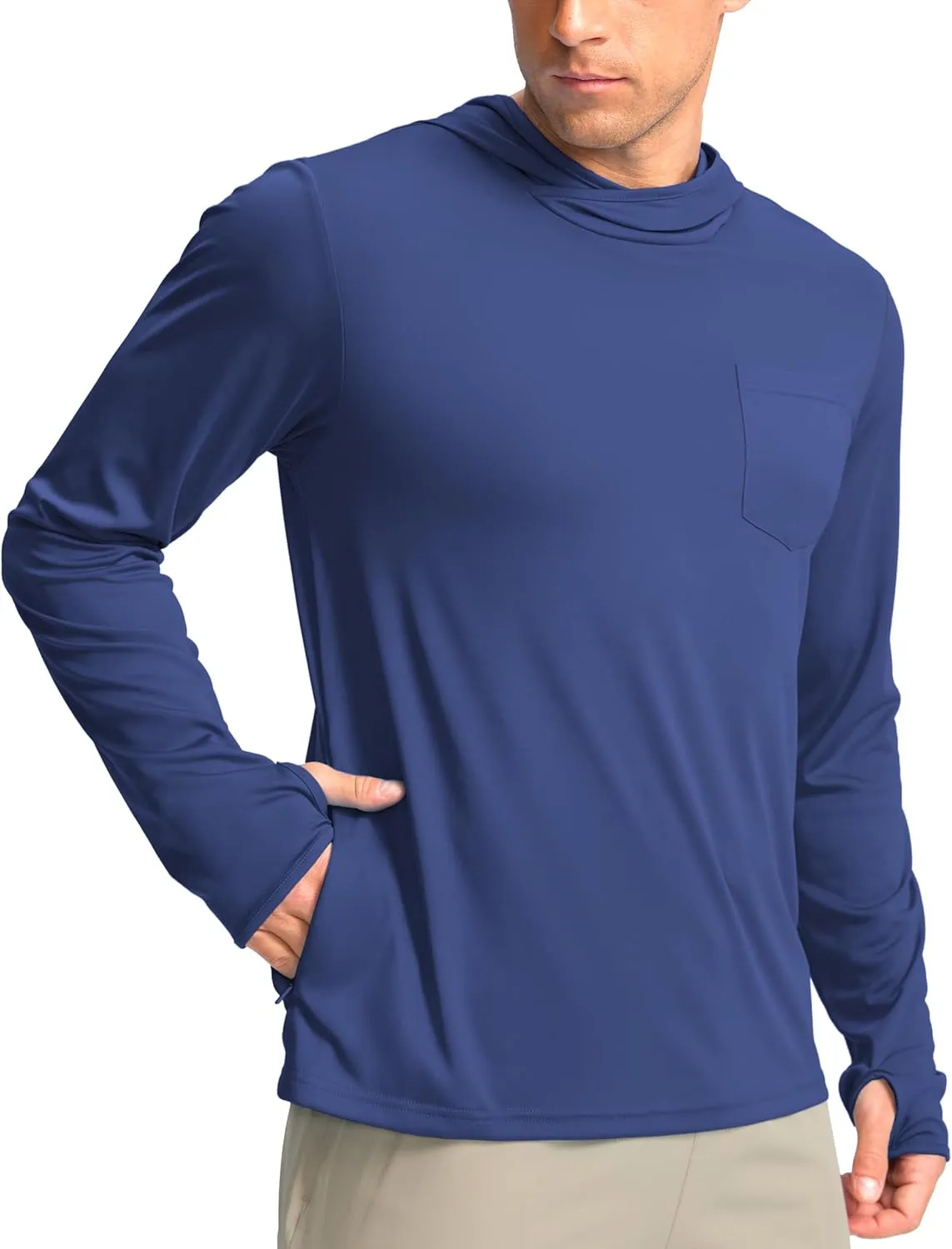 Men's Sun Protection Shirts UPF 50  Long Sleeve Hoodie with 2 Pockets UV SPF Fishing Hiking Rash Guard Shirts