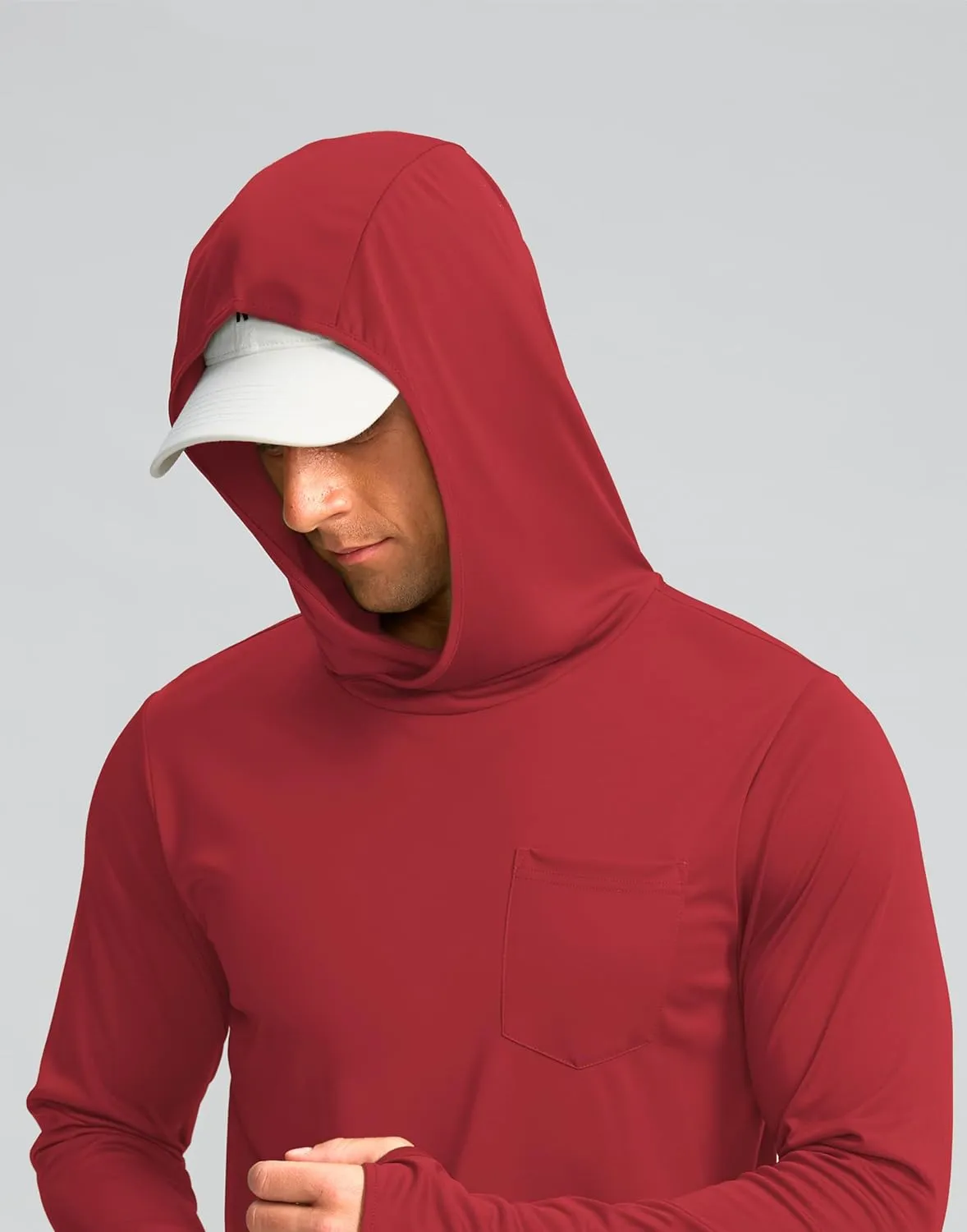 Men's Sun Protection Shirts UPF 50  Long Sleeve Hoodie with 2 Pockets UV SPF Fishing Hiking Rash Guard Shirts