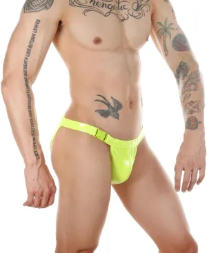 Mens Surf Swim Shorts Side Buckle Briefs Imitation Leather Bikini Trunks Reflective Metal Texture Thongs