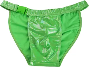 Mens Surf Swim Shorts Side Buckle Briefs Imitation Leather Bikini Trunks Reflective Metal Texture Thongs