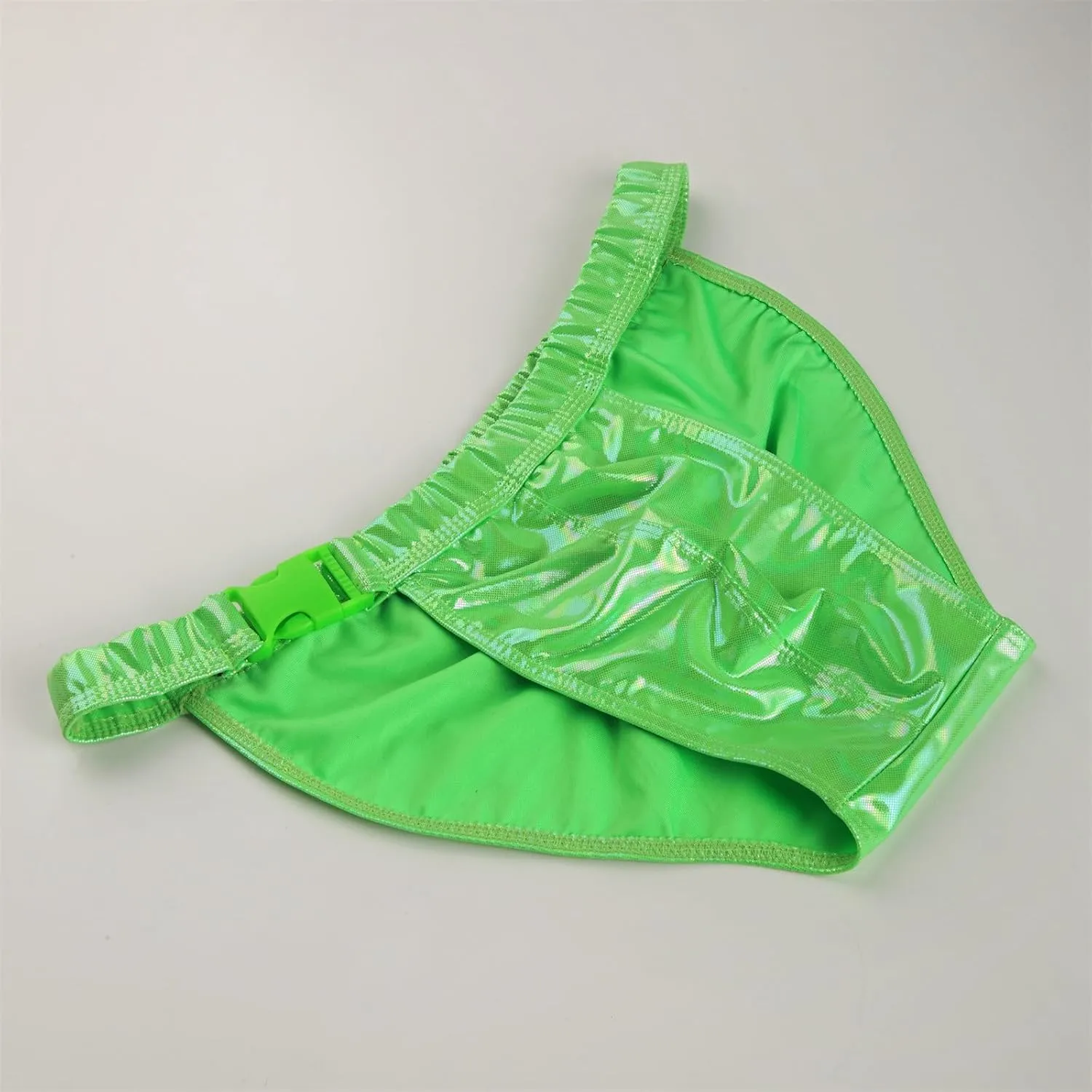 Mens Surf Swim Shorts Side Buckle Briefs Imitation Leather Bikini Trunks Reflective Metal Texture Thongs