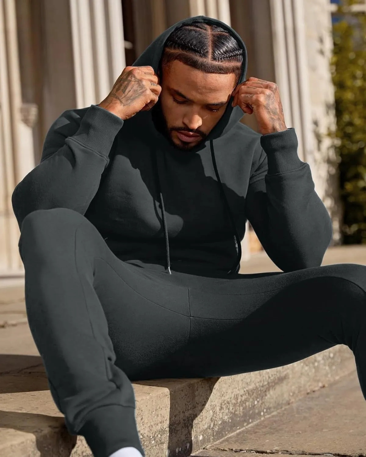 Mens Sweatsuits Set 2 Piece Hoodie Outfit Jogging Tracksuits for Men Casual Athletic Long Sleeve Pullover Suit Set