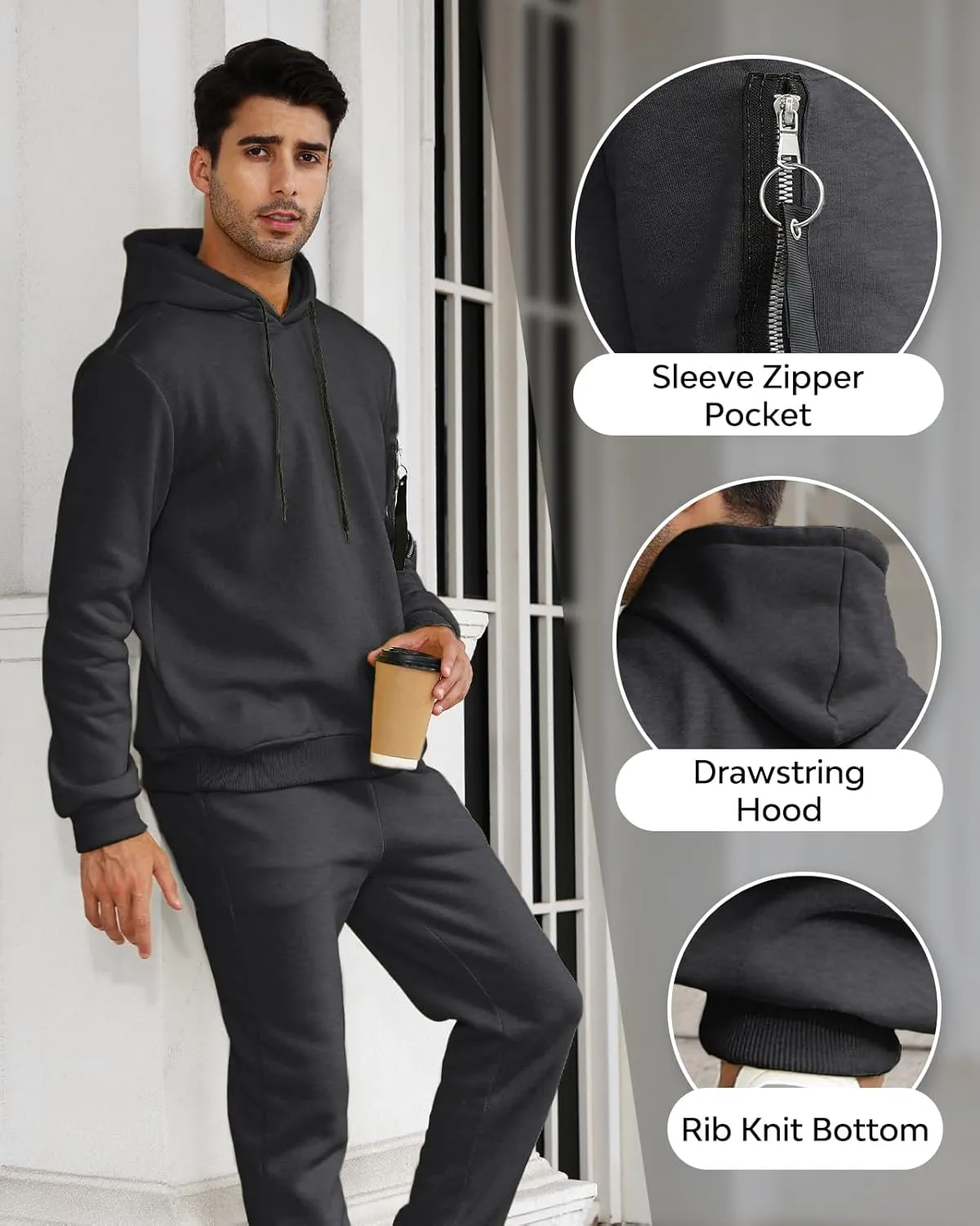Mens Sweatsuits Set 2 Piece Hoodie Outfit Jogging Tracksuits for Men Casual Athletic Long Sleeve Pullover Suit Set