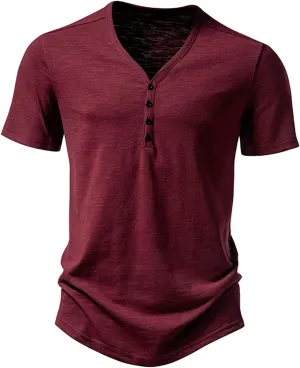 Men's V Neck Henley T-Shirts Classic Comfort Soft Regular Fit Short Sleeve Three Buttons Tops Quick Dry Sports Tees