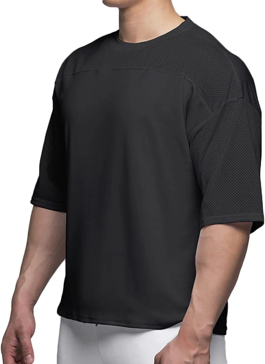 Mens Workout Shirts Short Sleeve Oversize Hipster Big Size Gym Shirts Basketball Hip-hop Mesh T-Shirts for Men T64