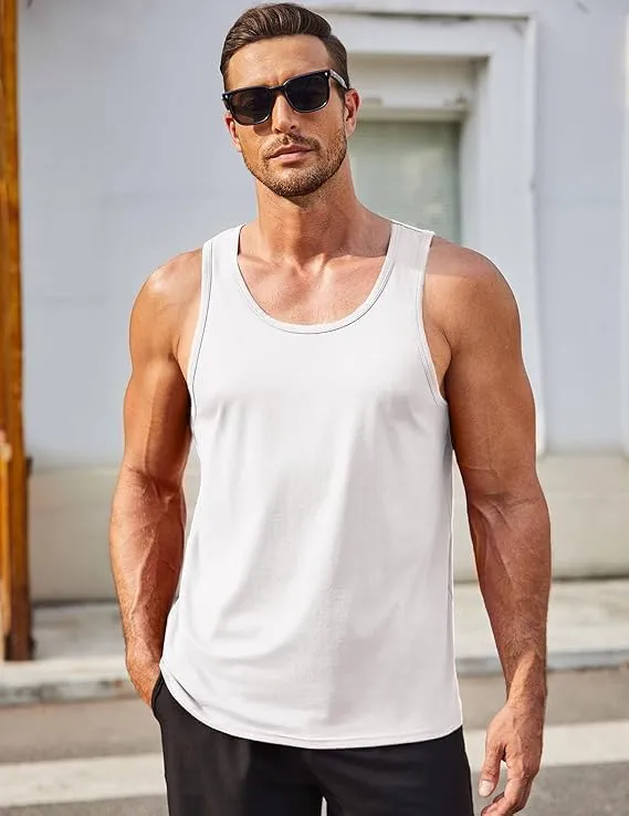Mens Workout Tank Top Cotton Sleeveless Gym Muscle Shirts Stretch Basic Casual Summer Beach Tanks Pack