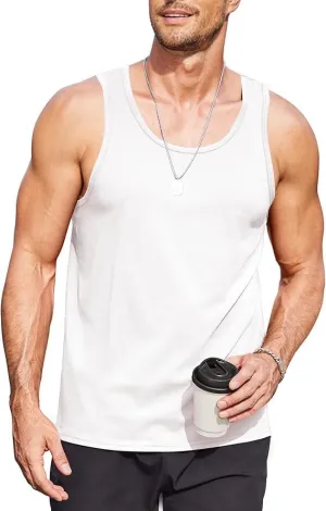 Mens Workout Tank Top Cotton Sleeveless Gym Muscle Shirts Stretch Basic Casual Summer Beach Tanks Pack
