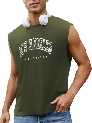 Men's Workout Tank Tops Casual Loose Fit Sleeveless Shirts Gym Muscle T-Shirts with Letter Graphic