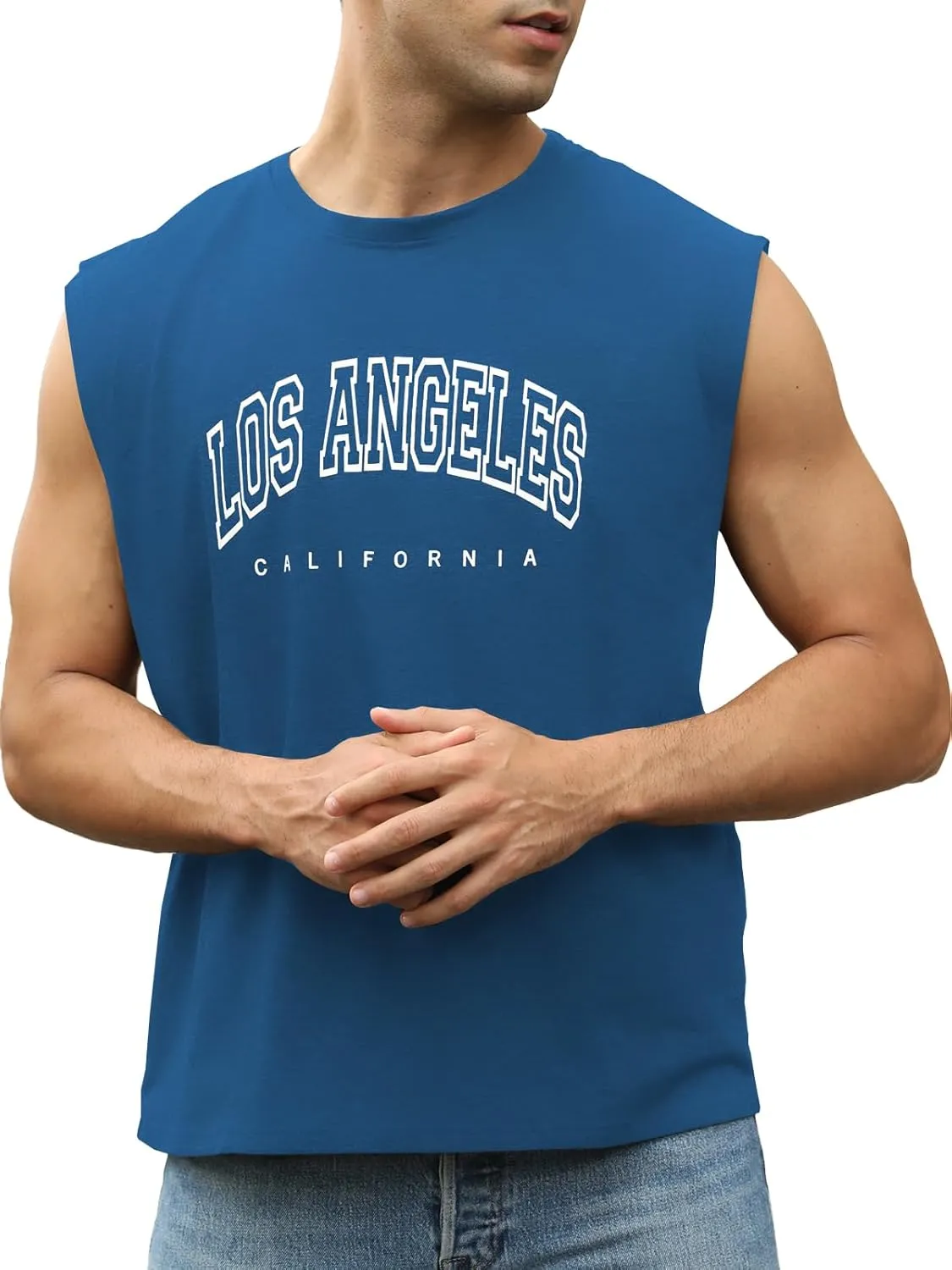 Men's Workout Tank Tops Casual Loose Fit Sleeveless Shirts Gym Muscle T-Shirts with Letter Graphic