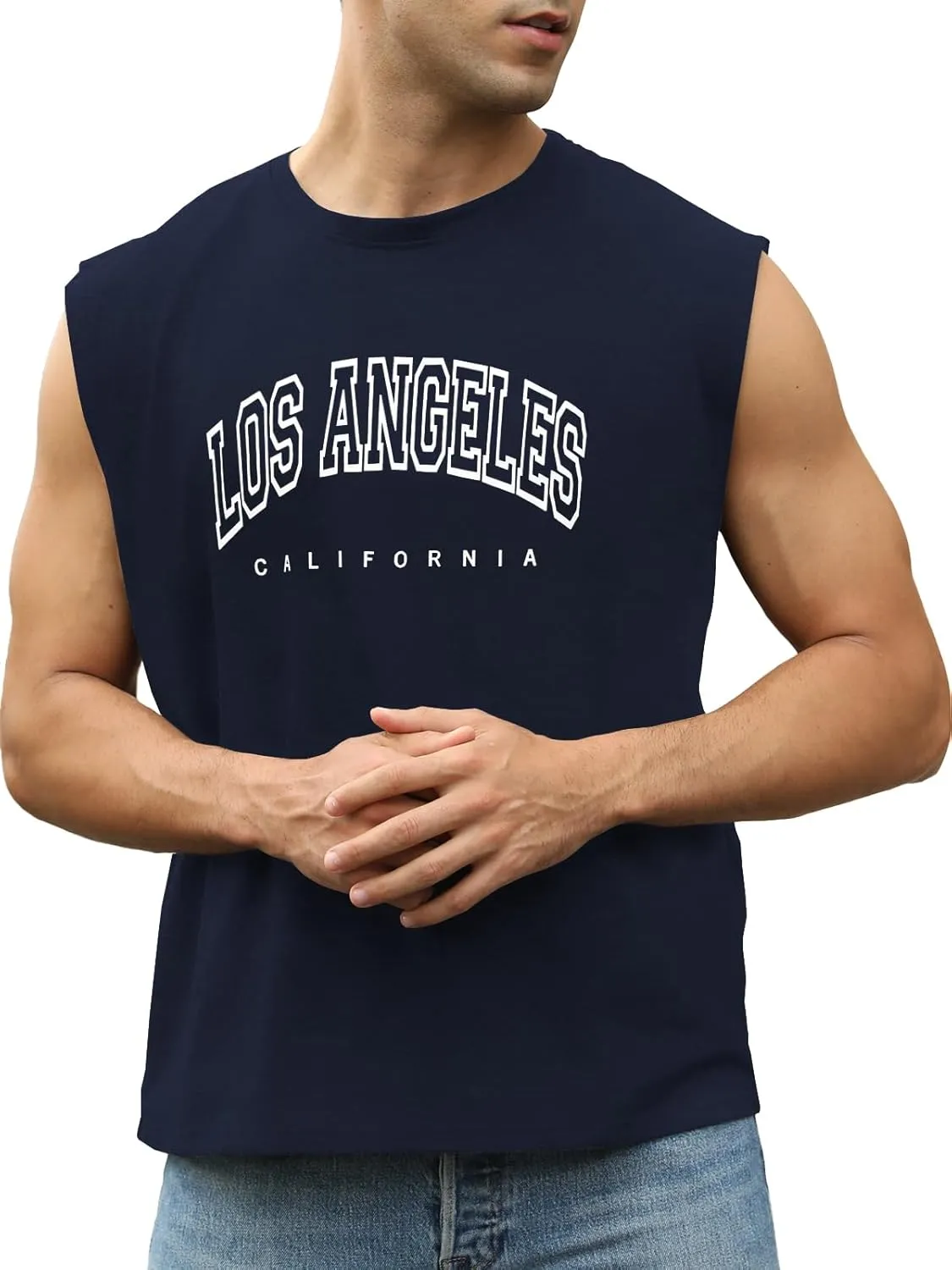 Men's Workout Tank Tops Casual Loose Fit Sleeveless Shirts Gym Muscle T-Shirts with Letter Graphic